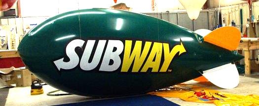 Advertising Blimp - 17ft. Subway Logo. Blimp advertising increases traffic!